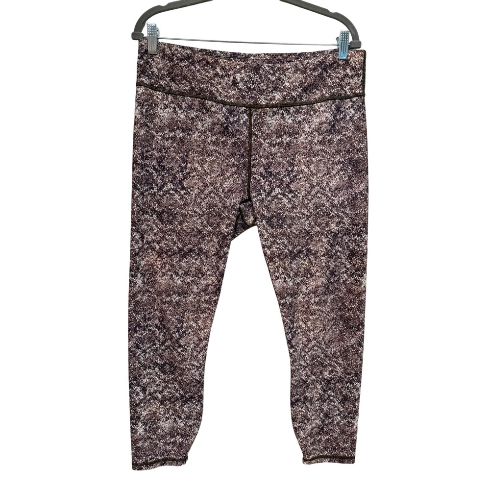 Brown Snakeskin Print High Rise Athletic Leggings Cropped 7/8 Length